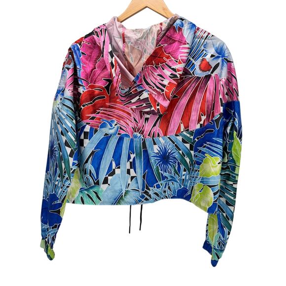 Nike Jacket Womens Medium Cropped Hooded Full Zip Lightweight Windrunner Floral - Picture 4 of 11